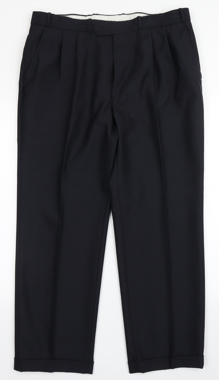 Douglas Mens Blue  Polyester Dress Pants Trousers Size 38 L28 in Regular Button - Short Leg