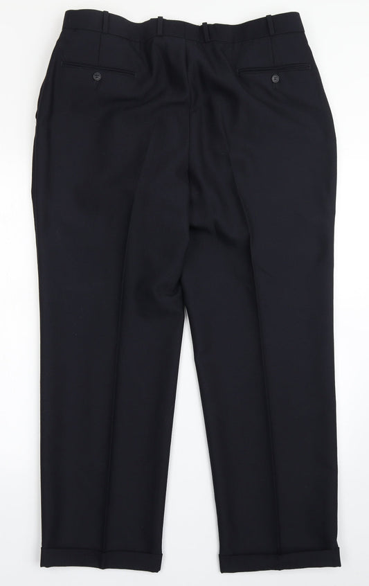 Douglas Mens Blue  Polyester Dress Pants Trousers Size 38 L28 in Regular Button - Short Leg