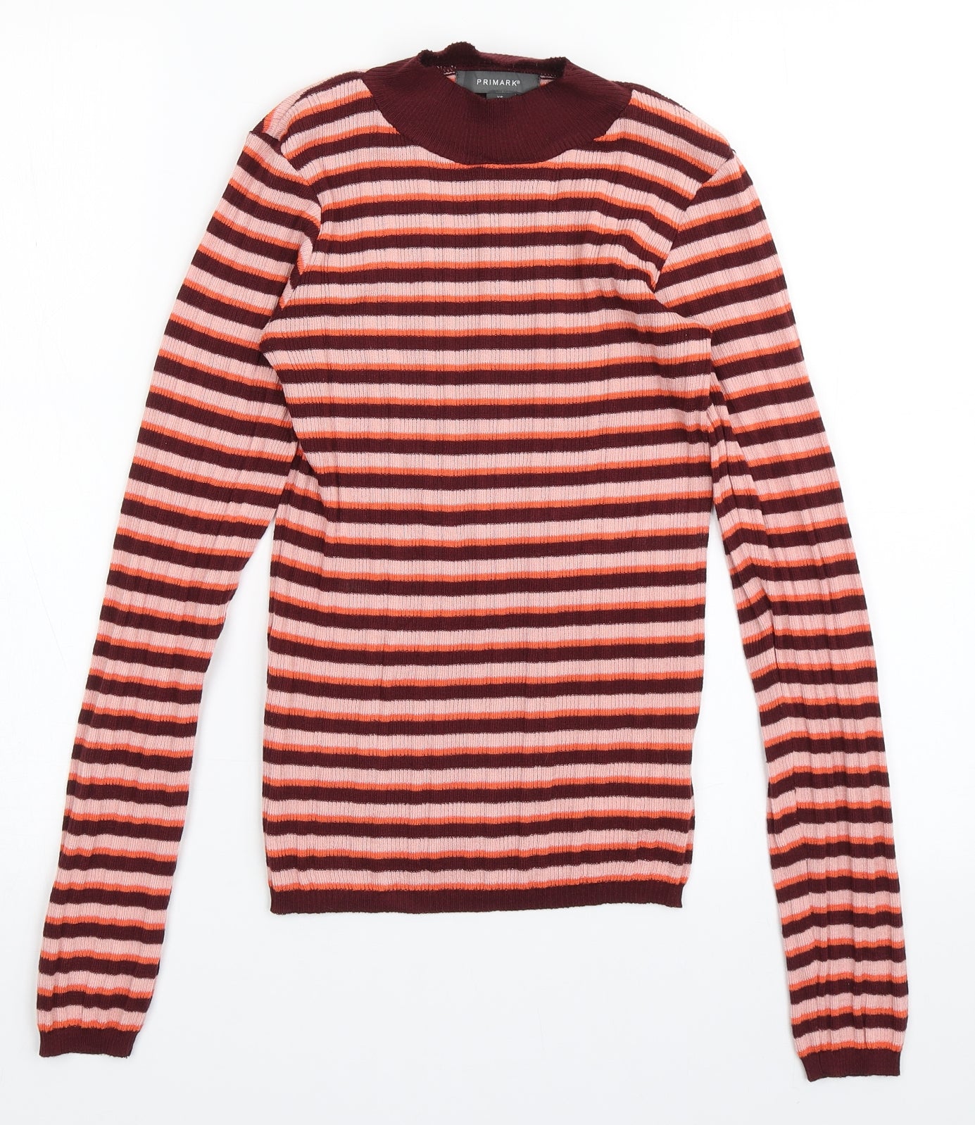 Primark Womens Pink High Neck Striped Polyester Pullover Jumper Size XS