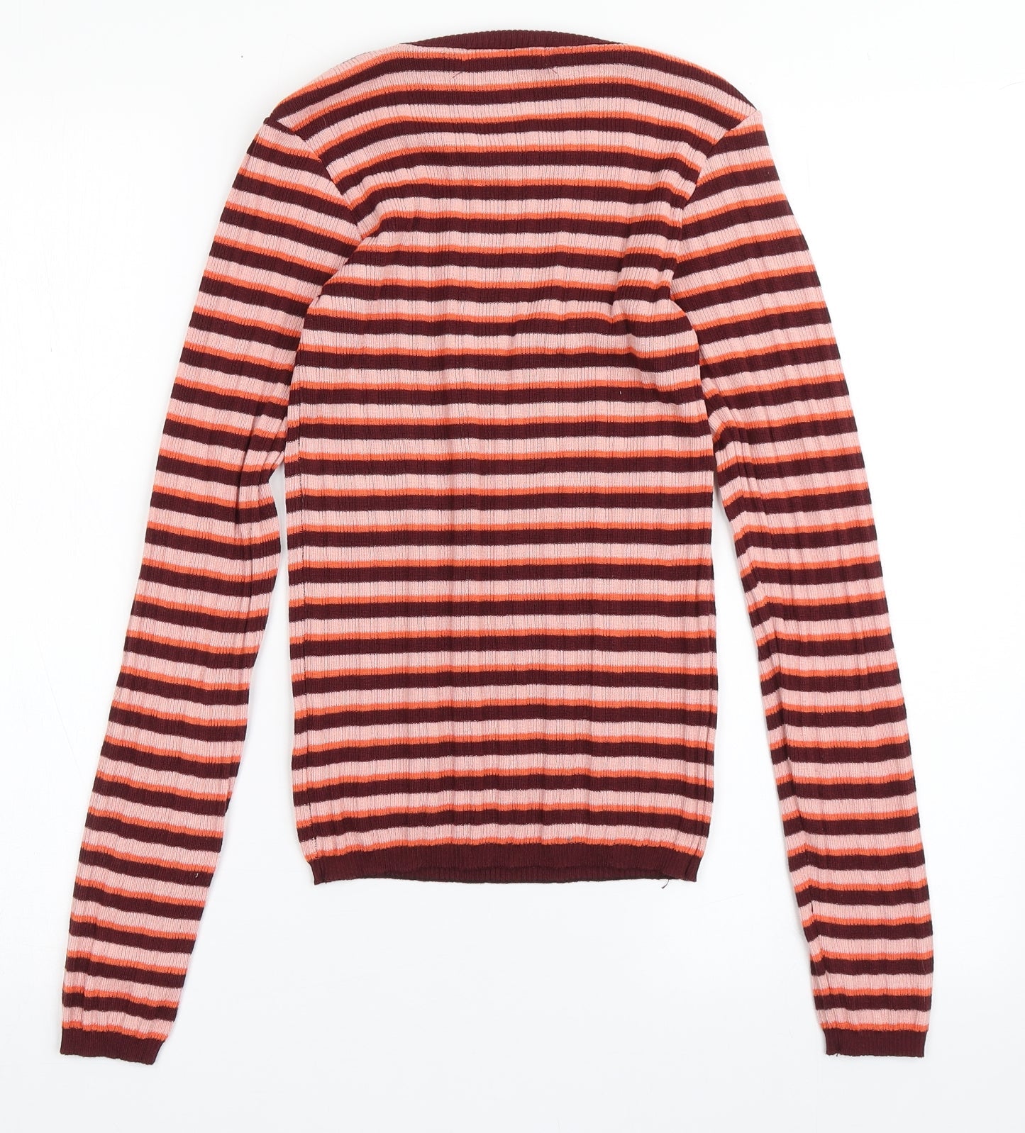 Primark Womens Pink High Neck Striped Polyester Pullover Jumper Size XS