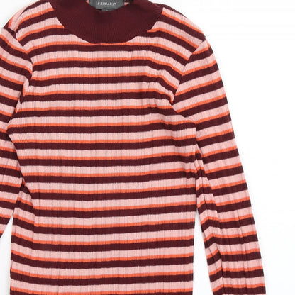 Primark Womens Pink High Neck Striped Polyester Pullover Jumper Size XS