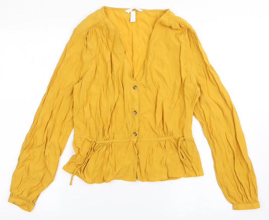 H&M Womens Yellow  Viscose Basic Blouse Size 8 V-Neck