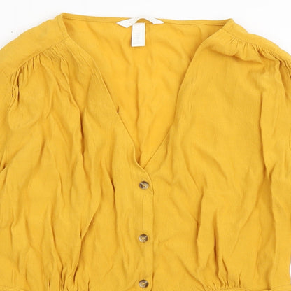 H&M Womens Yellow  Viscose Basic Blouse Size 8 V-Neck