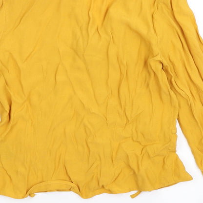 H&M Womens Yellow  Viscose Basic Blouse Size 8 V-Neck