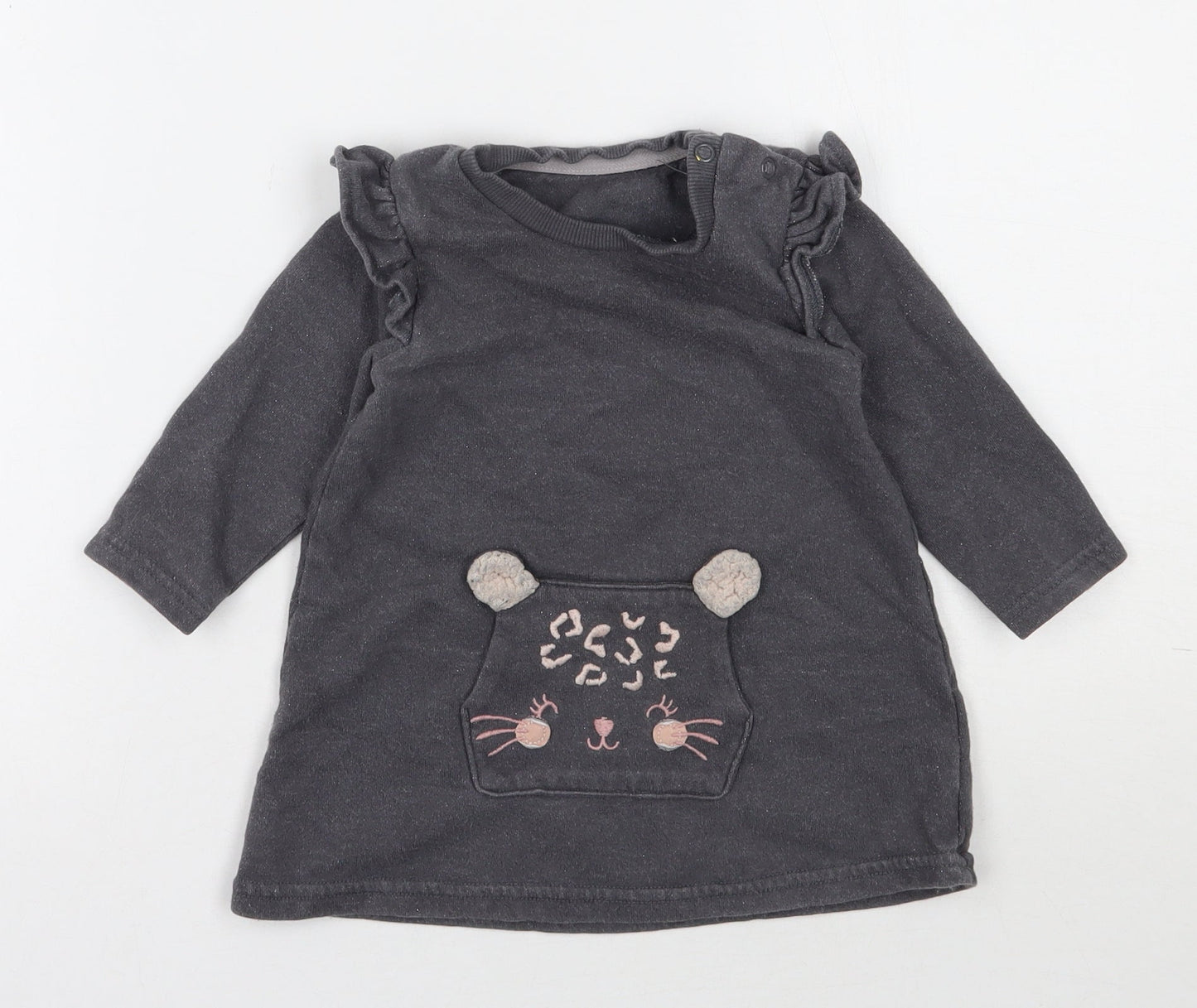 George Girls Grey  Cotton Jersey Casual Size 6-9 Months Round Neck Snap