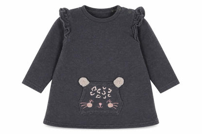 Front view of George girls’ grey cotton jersey casual, size 6-9, months round neck snap