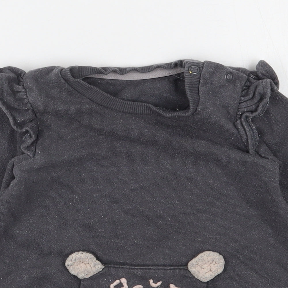 George Girls Grey  Cotton Jersey Casual Size 6-9 Months Round Neck Snap
