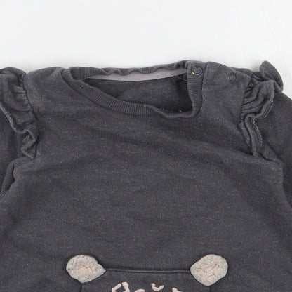 George Girls Grey  Cotton Jersey Casual Size 6-9 Months Round Neck Snap
