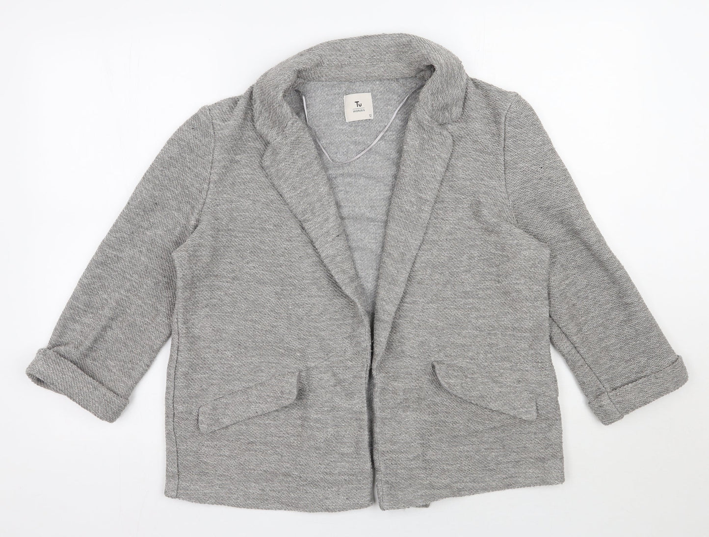 TU Womens Grey V-Neck  Polyester Cardigan Jumper Size 12