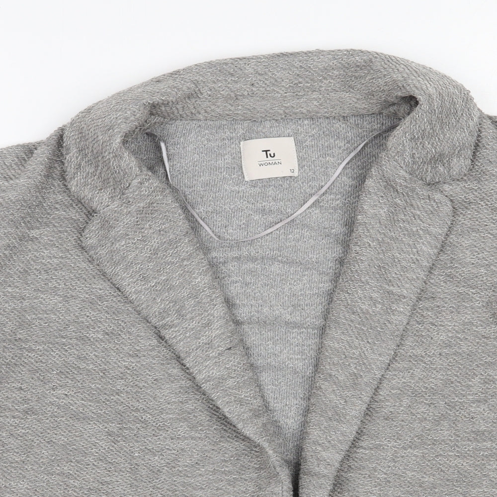 TU Womens Grey V-Neck  Polyester Cardigan Jumper Size 12