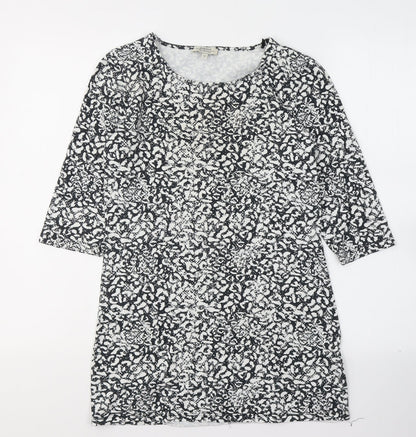 Papaya Womens Black Geometric Cotton Basic Blouse Size 12 Round Neck