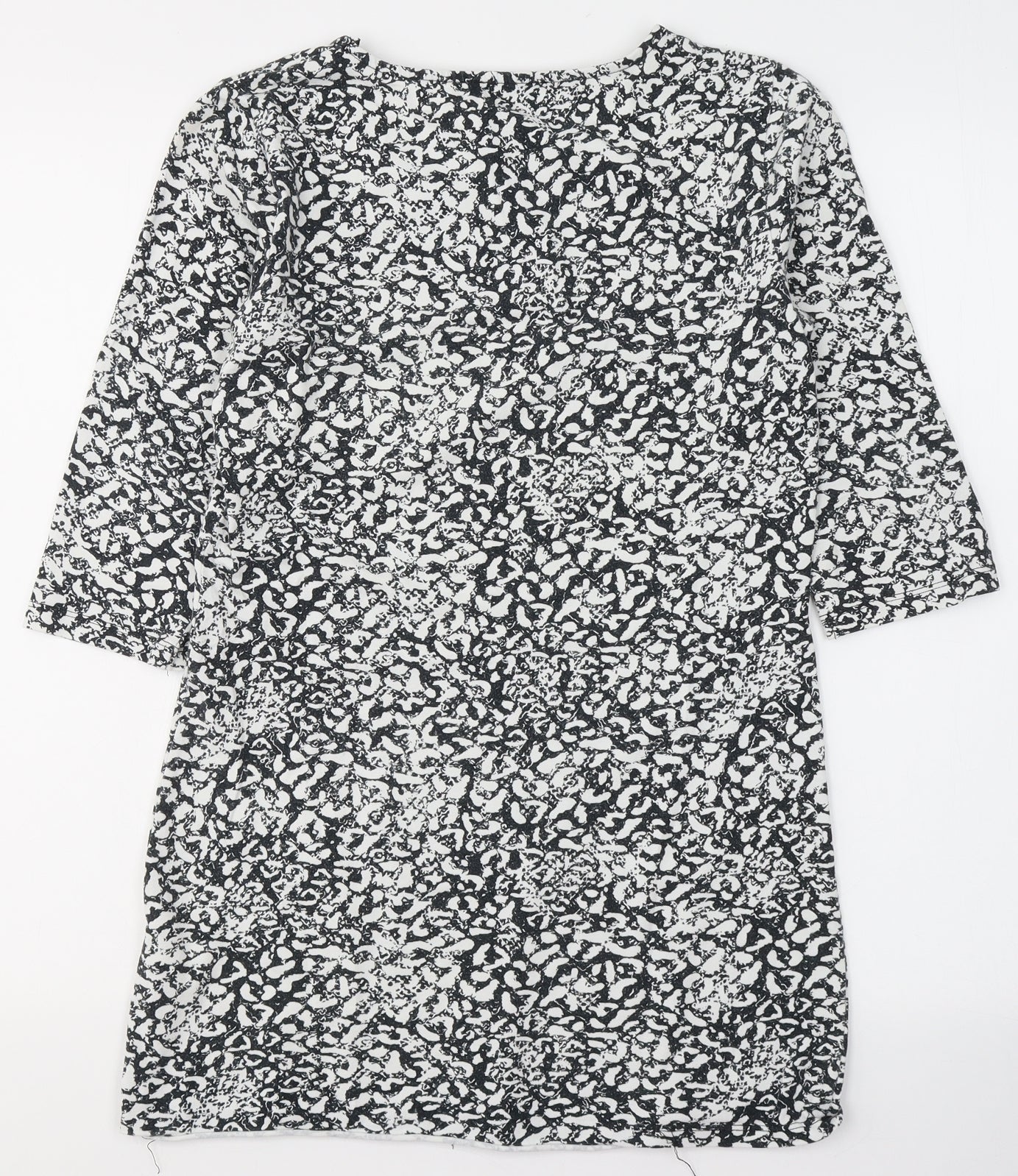 Papaya Womens Black Geometric Cotton Basic Blouse Size 12 Round Neck