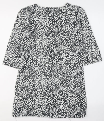 Papaya Womens Black Geometric Cotton Basic Blouse Size 12 Round Neck