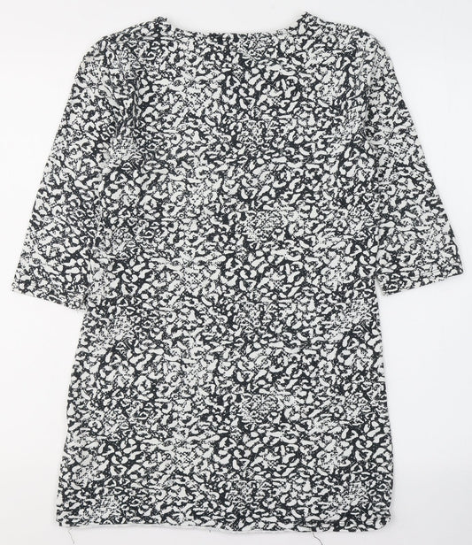 Papaya Womens Black Geometric Cotton Basic Blouse Size 12 Round Neck