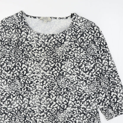 Papaya Womens Black Geometric Cotton Basic Blouse Size 12 Round Neck