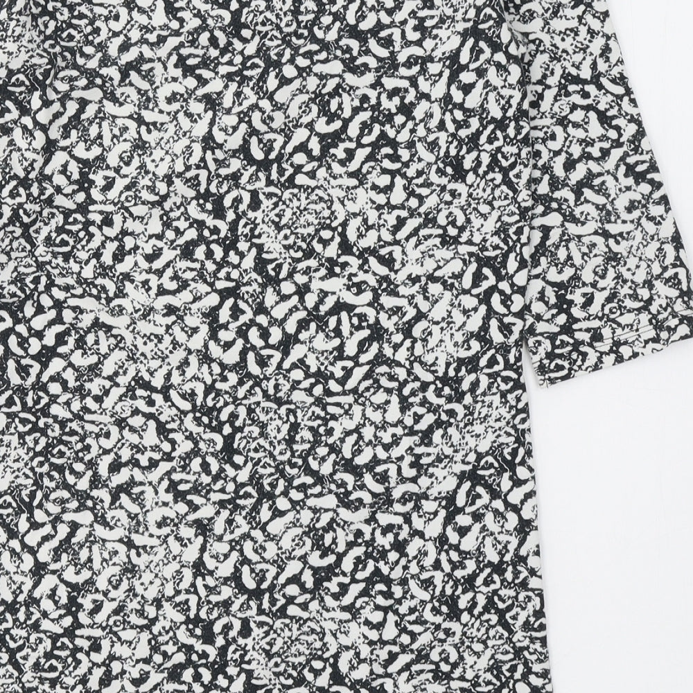 Papaya Womens Black Geometric Cotton Basic Blouse Size 12 Round Neck