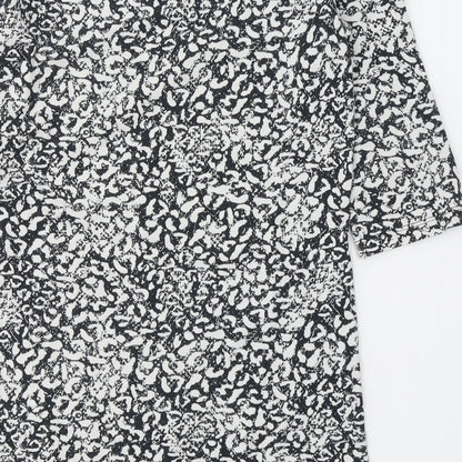 Papaya Womens Black Geometric Cotton Basic Blouse Size 12 Round Neck