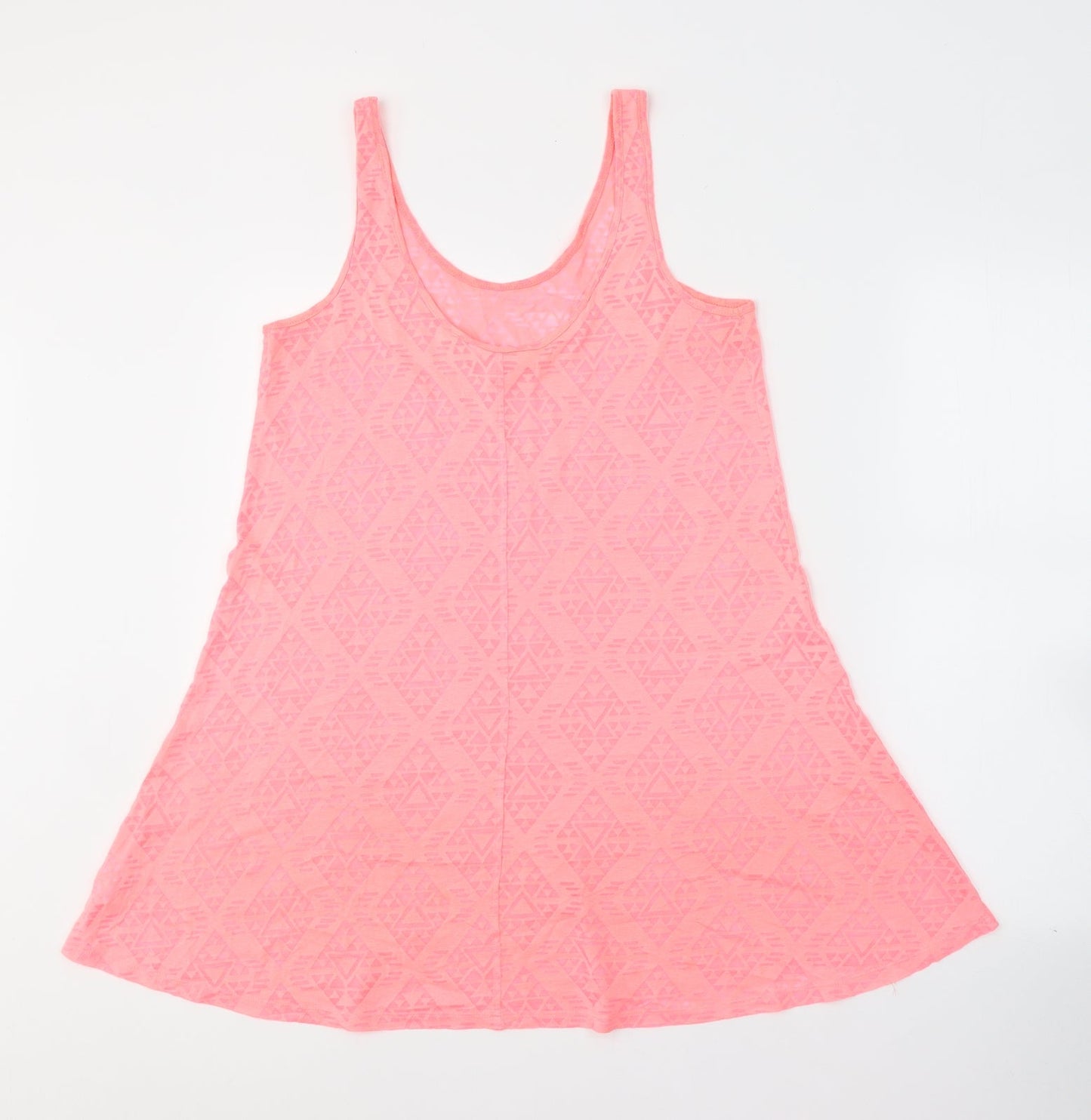 Papaya Womens Pink Geometric Cotton Tunic Tank Size 8 Round Neck