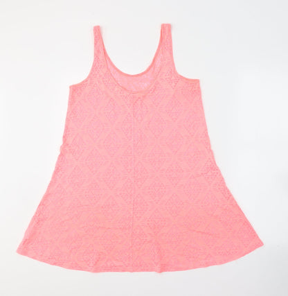 Papaya Womens Pink Geometric Cotton Tunic Tank Size 8 Round Neck