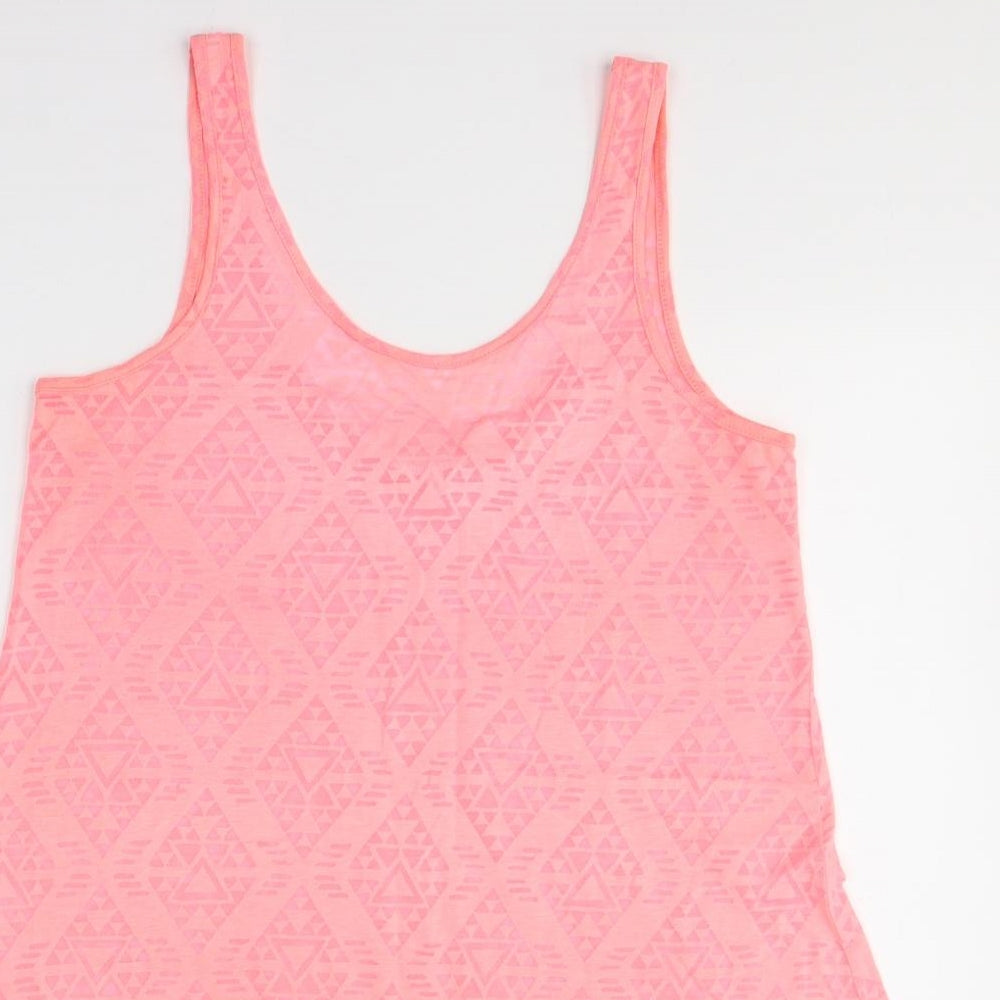 Papaya Womens Pink Geometric Cotton Tunic Tank Size 8 Round Neck