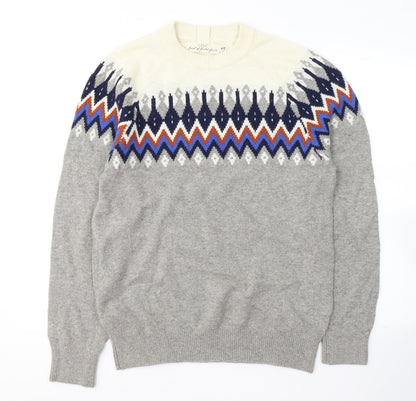 Lodge Mens Grey Round Neck Geometric Polyamide Pullover Jumper Size S