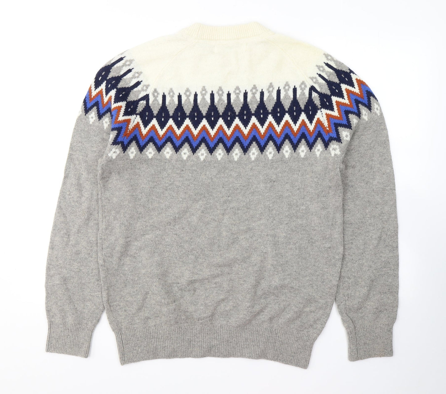 Lodge Mens Grey Round Neck Geometric Polyamide Pullover Jumper Size S
