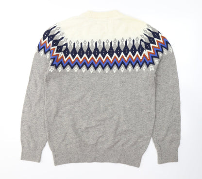 Lodge Mens Grey Round Neck Geometric Polyamide Pullover Jumper Size S