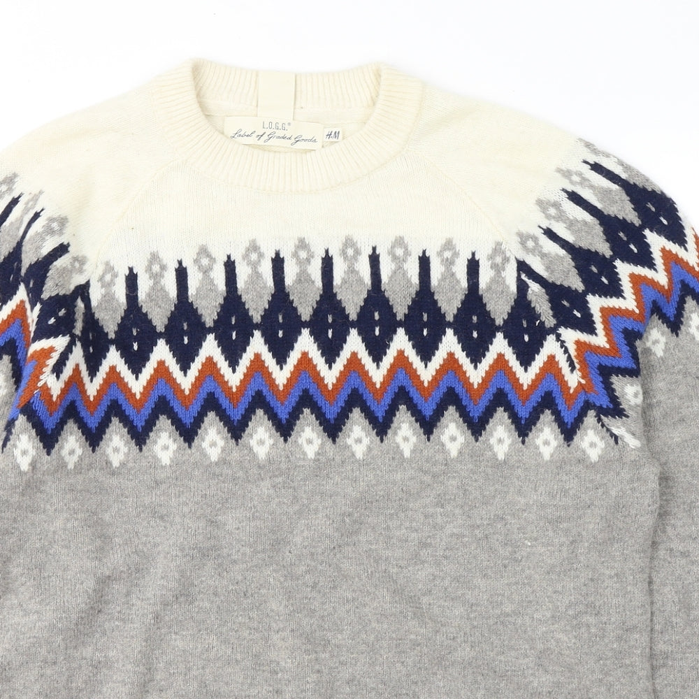 Lodge Mens Grey Round Neck Geometric Polyamide Pullover Jumper Size S