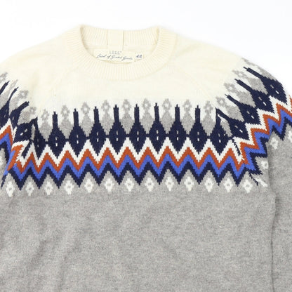 Lodge Mens Grey Round Neck Geometric Polyamide Pullover Jumper Size S