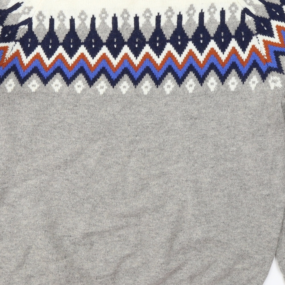 Lodge Mens Grey Round Neck Geometric Polyamide Pullover Jumper Size S