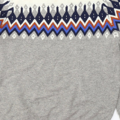 Lodge Mens Grey Round Neck Geometric Polyamide Pullover Jumper Size S