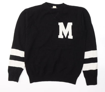 Lodge Mens Black Round Neck  Cotton Pullover Jumper Size S