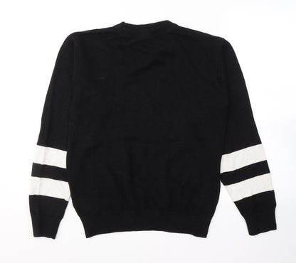 Lodge Mens Black Round Neck  Cotton Pullover Jumper Size S