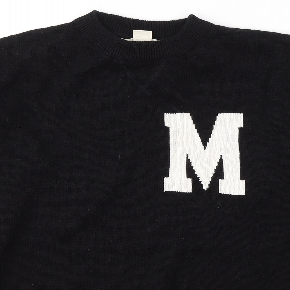 Lodge Mens Black Round Neck  Cotton Pullover Jumper Size S