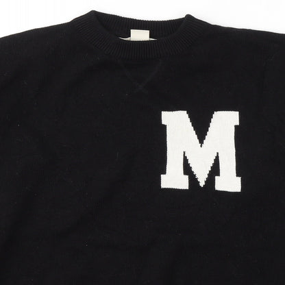 Lodge Mens Black Round Neck  Cotton Pullover Jumper Size S