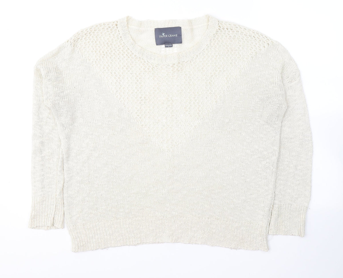 Additional front view of Paper Crane women’s ivory v-neck polyester jumper, size S