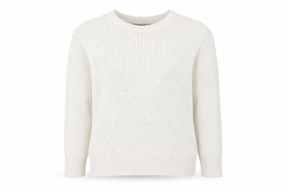Front view of Paper Crane women’s ivory v-neck polyester jumper, size S