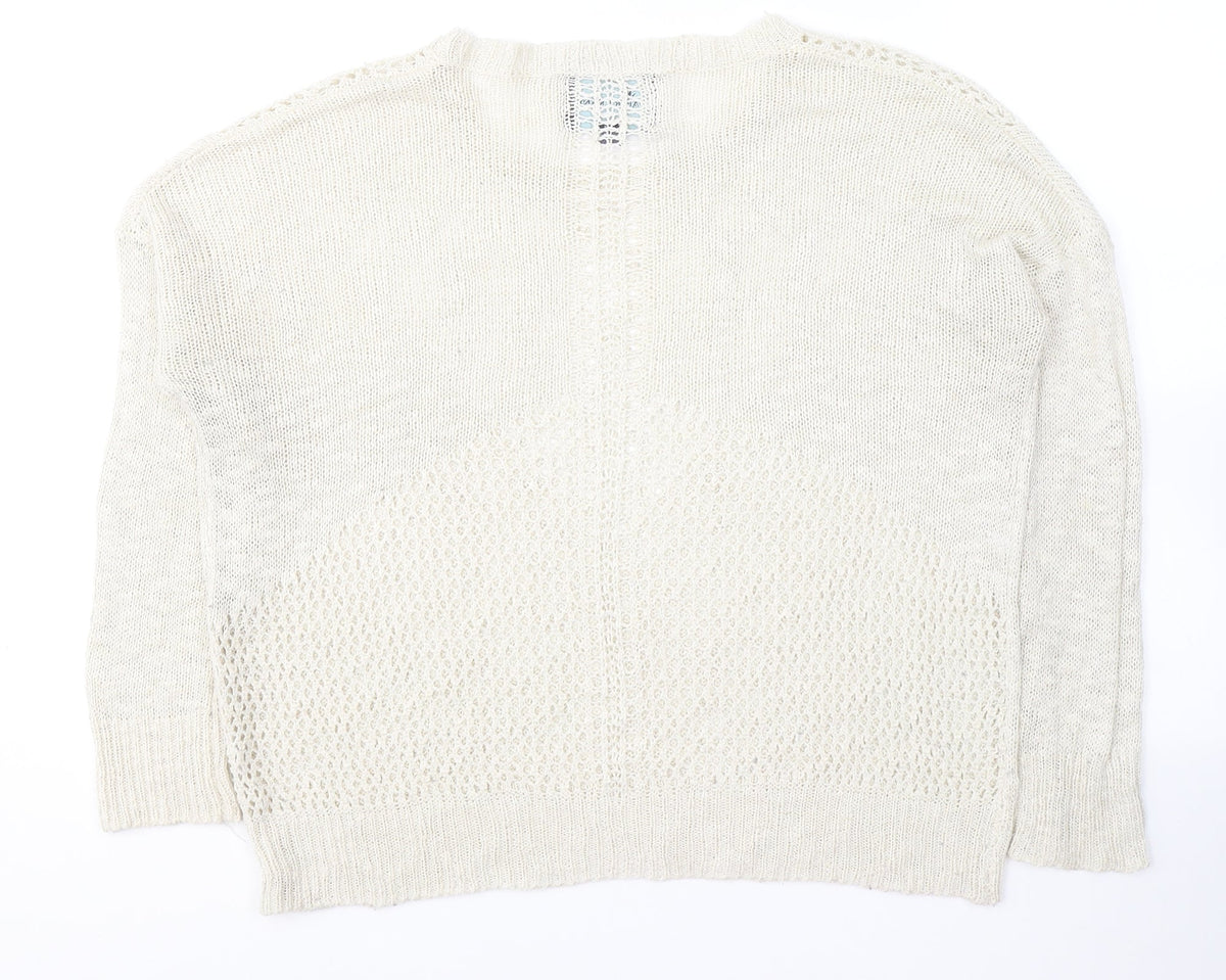 Back view of Paper Crane women’s ivory v-neck polyester jumper, size S