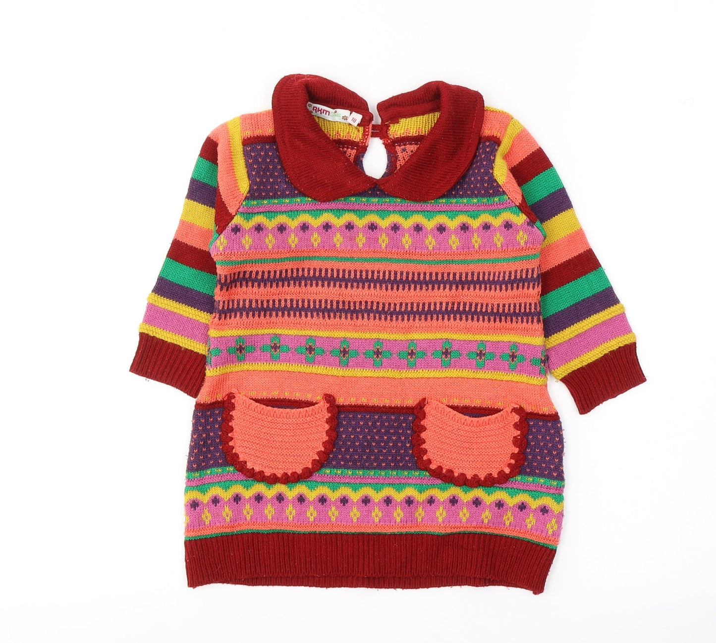 RKM Girls Girls Red Geometric Polyester Jumper Dress  Size 18 Months  Collared Pullover