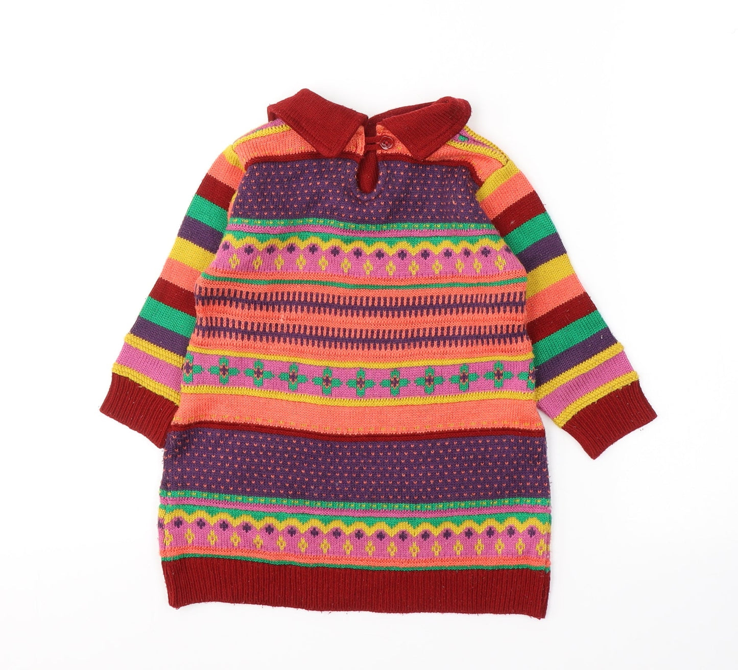 RKM Girls Girls Red Geometric Polyester Jumper Dress  Size 18 Months  Collared Pullover
