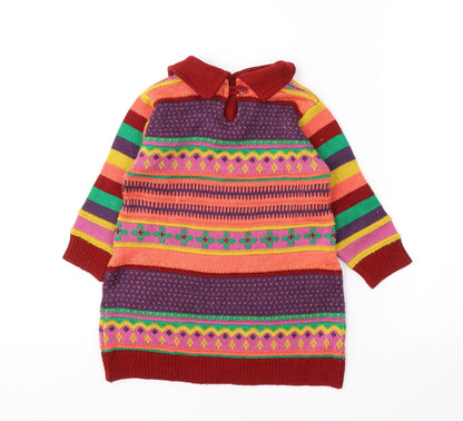RKM Girls Girls Red Geometric Polyester Jumper Dress  Size 18 Months  Collared Pullover