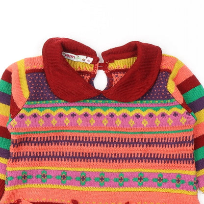 RKM Girls Girls Red Geometric Polyester Jumper Dress  Size 18 Months  Collared Pullover