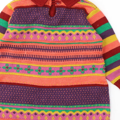 RKM Girls Girls Red Geometric Polyester Jumper Dress  Size 18 Months  Collared Pullover