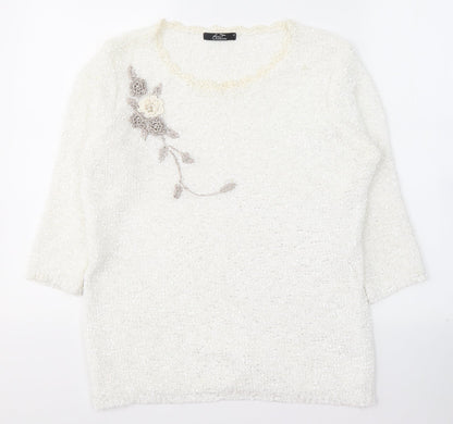 Womens UK Size M Debenhams White Pullover Jumper