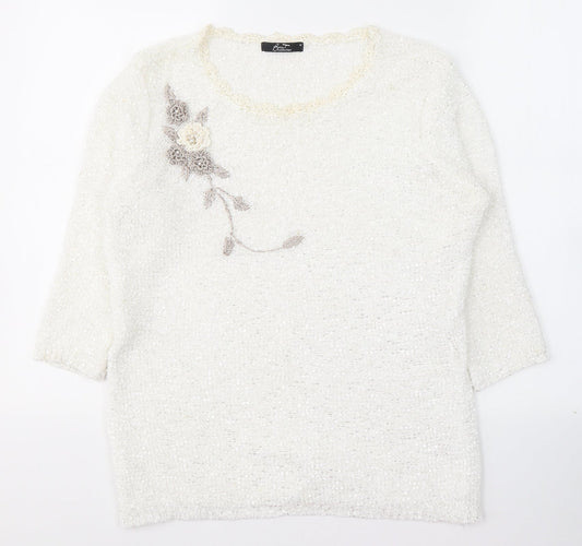 Womens UK Size M Debenhams White Pullover Jumper