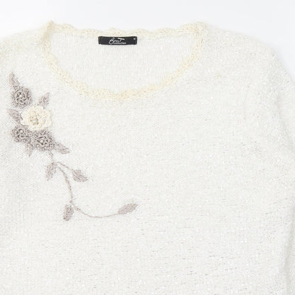 Womens UK Size M Debenhams White Pullover Jumper