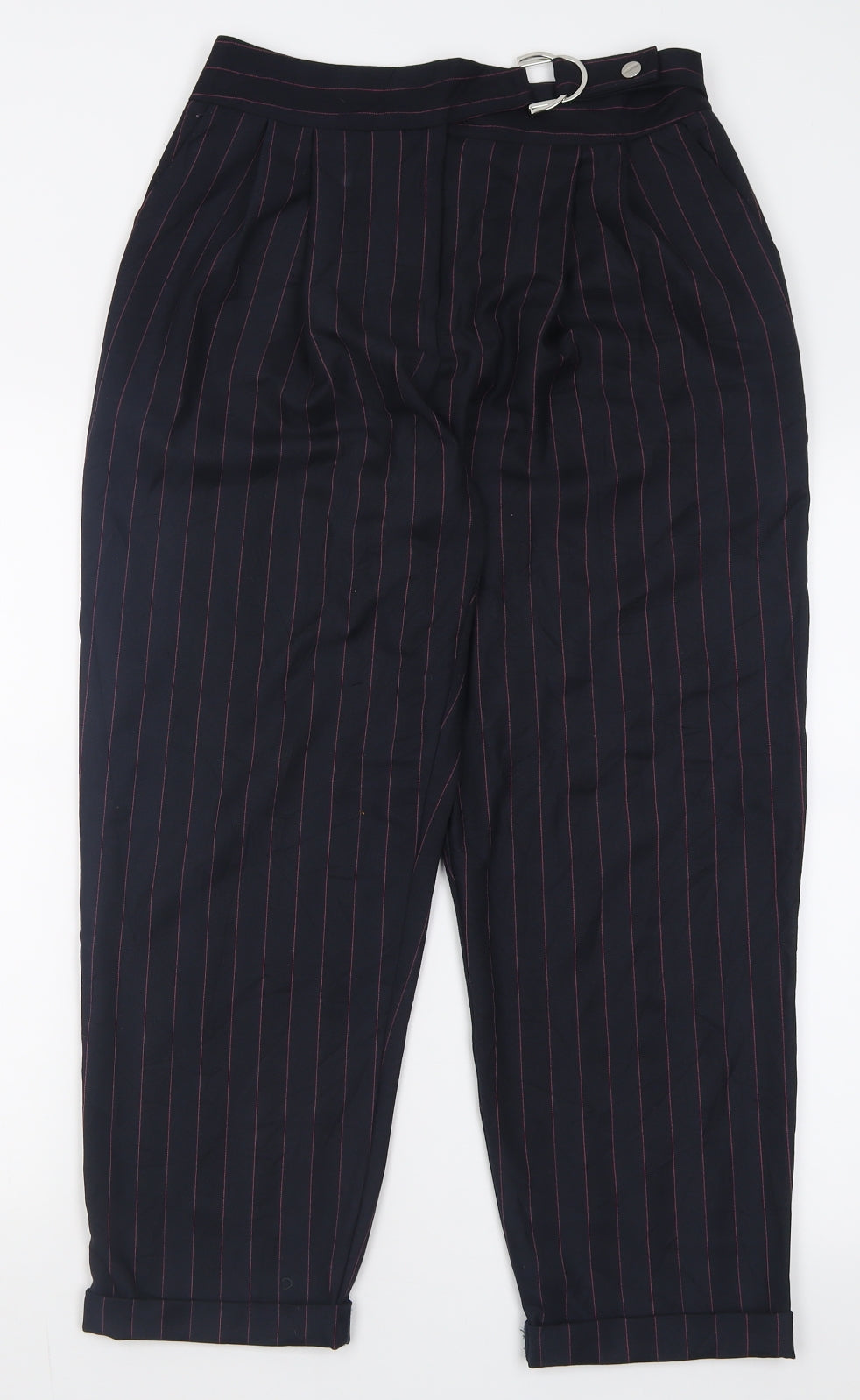 Topshop Womens Black Striped Polyester Trousers  Size 10 L28 in Regular Hook & Eye