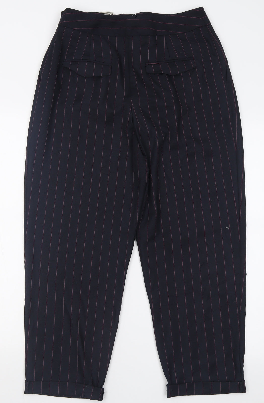 Topshop Womens Black Striped Polyester Trousers  Size 10 L28 in Regular Hook & Eye