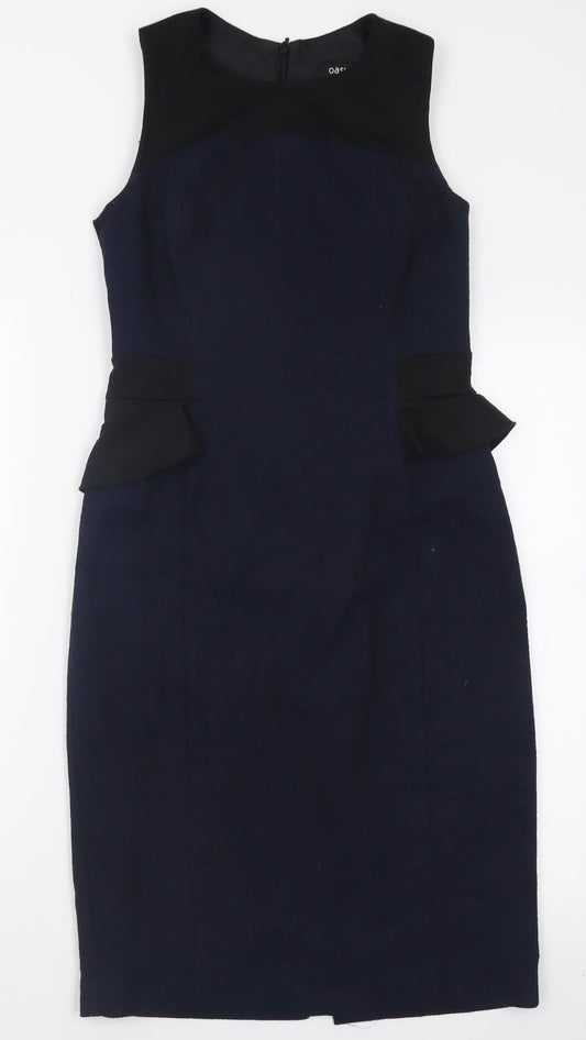 Oasis Womens Blue  Polyester Bodycon  Size 10  Crew Neck Zip