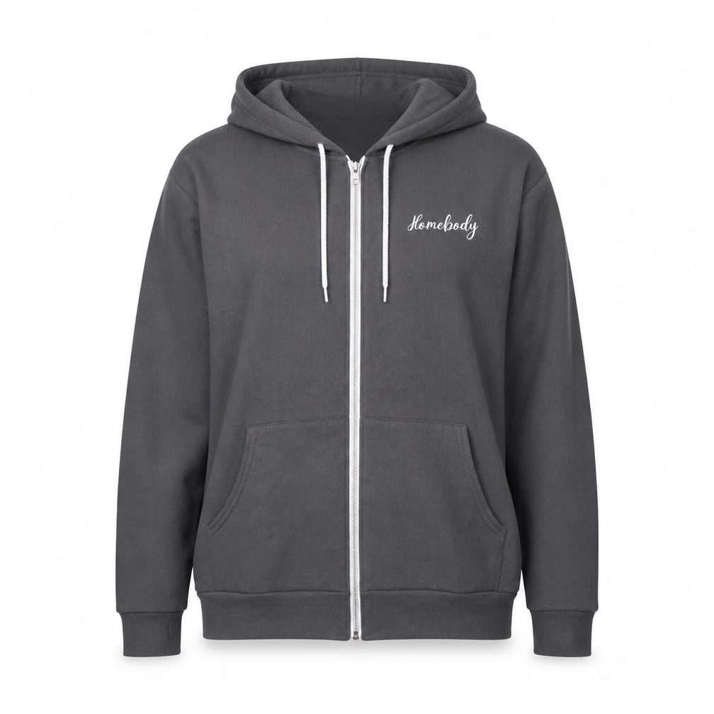 Front view of Canvas women’s grey cotton full zip hoodie, size M, zip - homebody